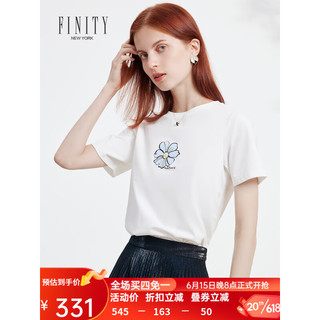 FINITY 菲妮迪 品牌T恤2023年夏季新款 简约气质棉质白色圆领时尚短袖上衣 白色 S