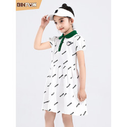 binpaw 夏季季女童个性字母LOGO印花连衣裙 韩版洋气全棉透气公主裙 白色 160cm
