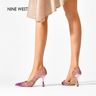 Nine West/玖熙高跟鞋女2023年春季新款宴会礼服时髦渐变仙女凉鞋 玫红 39