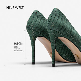 NINE WEST 玖熙 高跟鞋2023新款细跟尖头高端时尚女鞋真皮复古单鞋