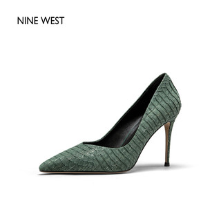 NINE WEST 玖熙 高跟鞋2023新款细跟尖头高端时尚女鞋真皮复古单鞋