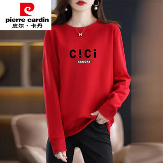 皮尔·卡丹 皮尔卡丹（pierre cardin）轻奢圆领卫衣女2023春秋新款韩版棉质宽松薄款印花洋气减龄长袖 白色 CICI S 建议90-110斤