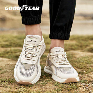固特异（Goodyear）男鞋夏季鞋子男士透气网面休闲鞋轻便跑步运动潮鞋 米色  43