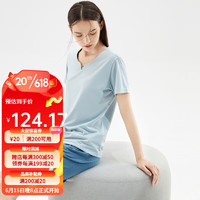 淳度莫代尔棉睡衣女夏天短袖舒适睡眠家居服套装薄款 月光蓝/青蓝色 XXL