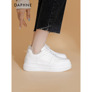 DAPHNE 达芙妮 厚底小白鞋女新款高级感百搭休闲厚底运动板鞋 白色 36