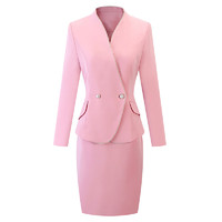 特洛曼中式粉色温柔风长袖西装套装女两件套职业礼仪酒店接待工作服