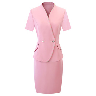 特洛曼中式粉色温柔风长袖西装套装女两件套职业礼仪酒店接待工作服