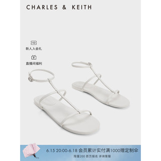 CHARLES&KEITH23夏季新品CK1-70900463平跟一字带罗马凉鞋女鞋 White白色 39