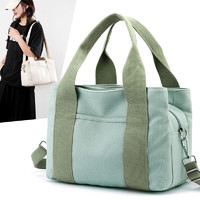 玛嘎（maga）帆布包便当包新款日系手提包女包大容量手拎包千层包手提袋小包包 绿色