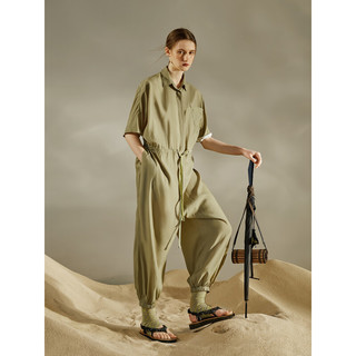 日着原创设计女装2023年夏季新款高级感宽松薄款连体垂感休闲裤子 孤绿 S