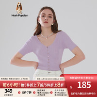 Hush Puppies暇步士女装2023新款V领带排扣套头夏季短袖针织衫女 137香薰紫 M