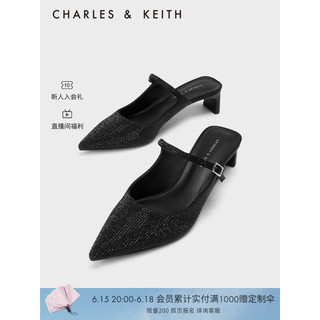 CHARLES&KEITH23夏季新品CK1-61720145尖头亮钻时尚穆勒鞋女 Black黑色 38