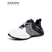 哈森（Harson）男鞋休闲运动鞋 百搭舒适牛皮增高休闲鞋透气轻便跑步鞋徒步鞋 黑灰白（ML26324） 38码=运动鞋39码