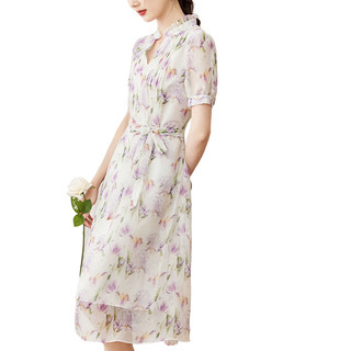 梵希蔓今年流行的女装搭配高端精致连衣裙女夏季新款碎花裙子显瘦 M1890 紫花色 XL