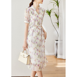 梵希蔓今年流行的女装搭配高端精致连衣裙女夏季新款碎花裙子显瘦 M1890 紫花色 XL