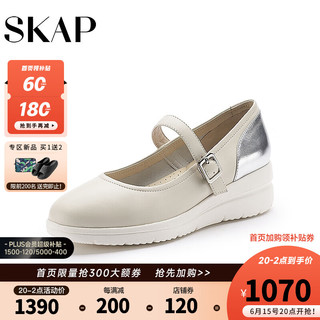 SKAP 圣伽步 2023秋季新款商场同款坡跟浅口玛丽珍女单鞋AEJ01CQ3 米白色 37