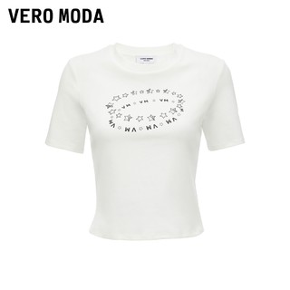 Vero ModaT恤女2023春夏新款圆领修身版型短袖休闲简约气质 S85本白色 S