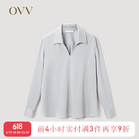 OVV2023春夏新款女装优雅缎面醋酸经典翻领长袖衬衫上衣 银色（净色）A2 XS