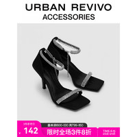 URBAN REVIVO2023夏季新款女士时髦摩登一字带方头凉鞋UAWS32113 黑色 38