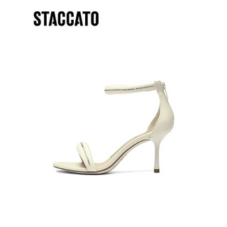 STACCATO 思加图 2023夏季新款法式优雅一字带凉鞋细高跟水钻凉鞋女9VN85BY3 米色 35