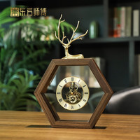 东方师傅 终生有你 时钟鹿铜摆件