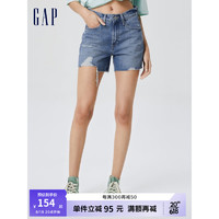 Gap女装夏季2023新款高腰A字型纯棉修身牛仔裤671590做旧短裤 复古蓝色 00(24)
