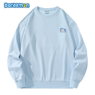 哆啦A梦（DORAEMON）满印卡通机器猫Logo宽松休闲圆领卫衣 情侣款 浅蓝 S
