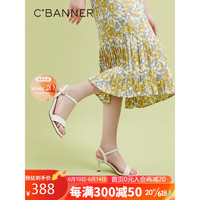 C.BANNER 千百度 女鞋2023年夏季时装凉鞋法式一字式扣带高跟鞋羊皮上班A23374012