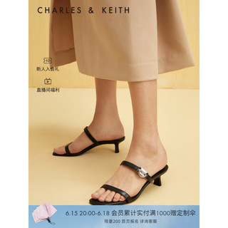 CHARLES&KEITH23夏季新品CK1-61720147时尚简约方头一字带凉鞋女 Black黑色 35