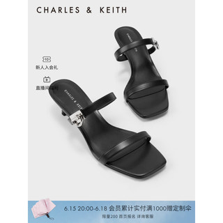 CHARLES&KEITH23夏季新品CK1-61720147时尚简约方头一字带凉鞋女 Black黑色 35