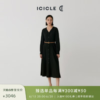ICICLE 之禾 女装2023春夏新款桑蚕丝双绉真丝长袖连衣裙法式长裙