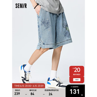 Semir[商场同款}史迪奇森马牛仔裤男2023夏季新款休闲潮流宽松五分裤潮 牛仔浅蓝88101 170/74A/M