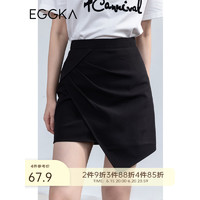 EGGKA 不规则半身裙女高腰夏季2023年新款设计感小众黑色a字短裙 黑色 S