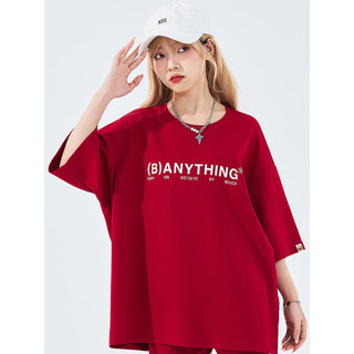 B.Duck小黄鸭短袖T恤女2023年夏季新款宽松时髦潮流休闲运动风T恤 红色 XS