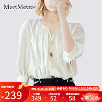 MeetMetro玛依尔2023夏季新款白色简约衬衫通勤休闲风直筒衬衣女 米白 S