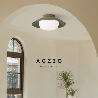 AOZZO 奥朵 和风碗创意阳台灯日式玄关入户吸顶灯原木风衣帽间过道走廊灯