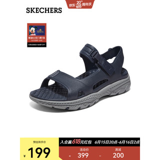 斯凯奇（Skechers）2023新款 男士轻质透气凉鞋 魔术贴休闲鞋243094父亲节礼物 海军蓝色/灰色/NVGY 46