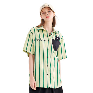 a02原创设计衬衫女2023夏季宽松型百搭遮肉显瘦条纹衬衣女 绿色条纹 S