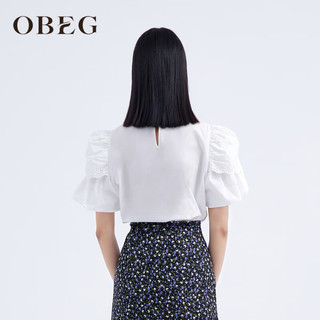 OBEG欧碧倩23夏新款复古时尚绣花拼接灯笼袖衬衫10442092 白色 155/XS/34