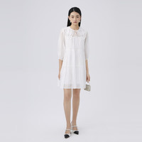 洛可可（ROCOCO）2023夏季新款桑蚕丝镂空娃娃领连衣裙仙女风气质重工小白裙 白色 S