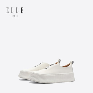 ELLE2023新款板鞋女厚底轻便软底夏季小白鞋一脚蹬饼干鞋 白色跟高5cm 35标准码