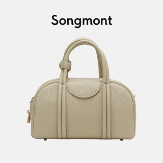Songmont中号保龄球包系列波士顿包头层牛皮新款设计师单肩手提包 奶杏色 现货