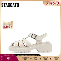 STACCATO 思加图 2023夏季新款复古猪笼鞋编织罗马凉鞋厚底镂空女鞋S8082BK3