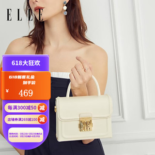 ELLE女包23新款牛皮小方包通勤手提包单肩包斜挎包22534送女友送老婆 白色