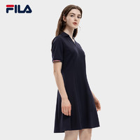 FILA 斐乐 官方女子针织连衣裙2023秋新款通勤简约V翻领短袖休闲裙