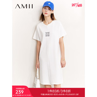 AMII 2023夏新款不规则解构拼接流苏字母绣花T恤连衣裙小个子裙子 米白 165/88A/L