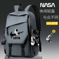 皇士皇妃 NASA联名双肩包男士背包大容量初中高中大学生书包旅行包15.6英寸 8668灰色+挂饰