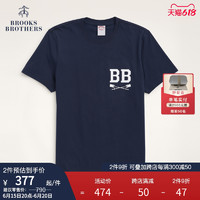 Brooks Brothers/布克兄弟男士夏新纯棉圆领印花短袖休闲T恤 B465-蓝色 S