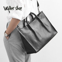 Walker Shop商务公文包男手提包横款休闲软皮单肩包斜挎包包男女通用 黑色