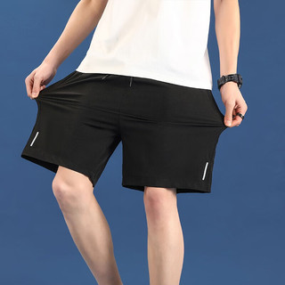 元素温度休闲反光条跑步速干纯色中青年五分短裤 黑色+灰色 4XL（160-175斤）